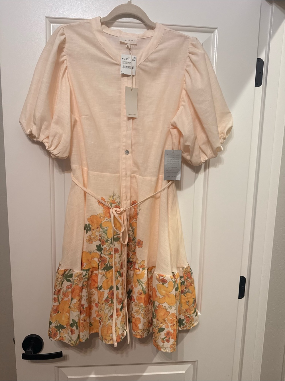MELLODAY Peach Short-Sleeve Floral Hem Casual Dress